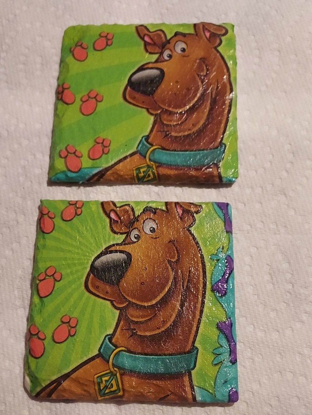 Green Scooby-Doo Dog Slate Square Coasters - Play & Collect.  Set Of 2